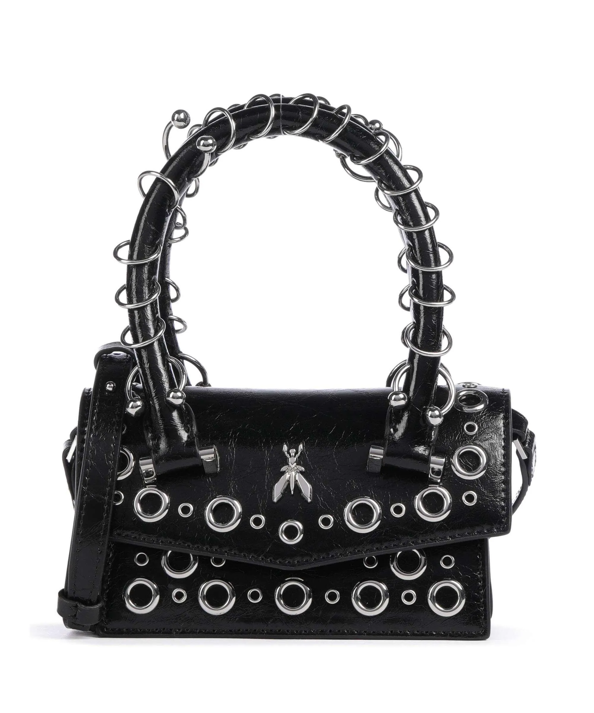 Patrizia Pepe Fly Bamby Post Punk Borsa a mano cuoio di agnello nero  