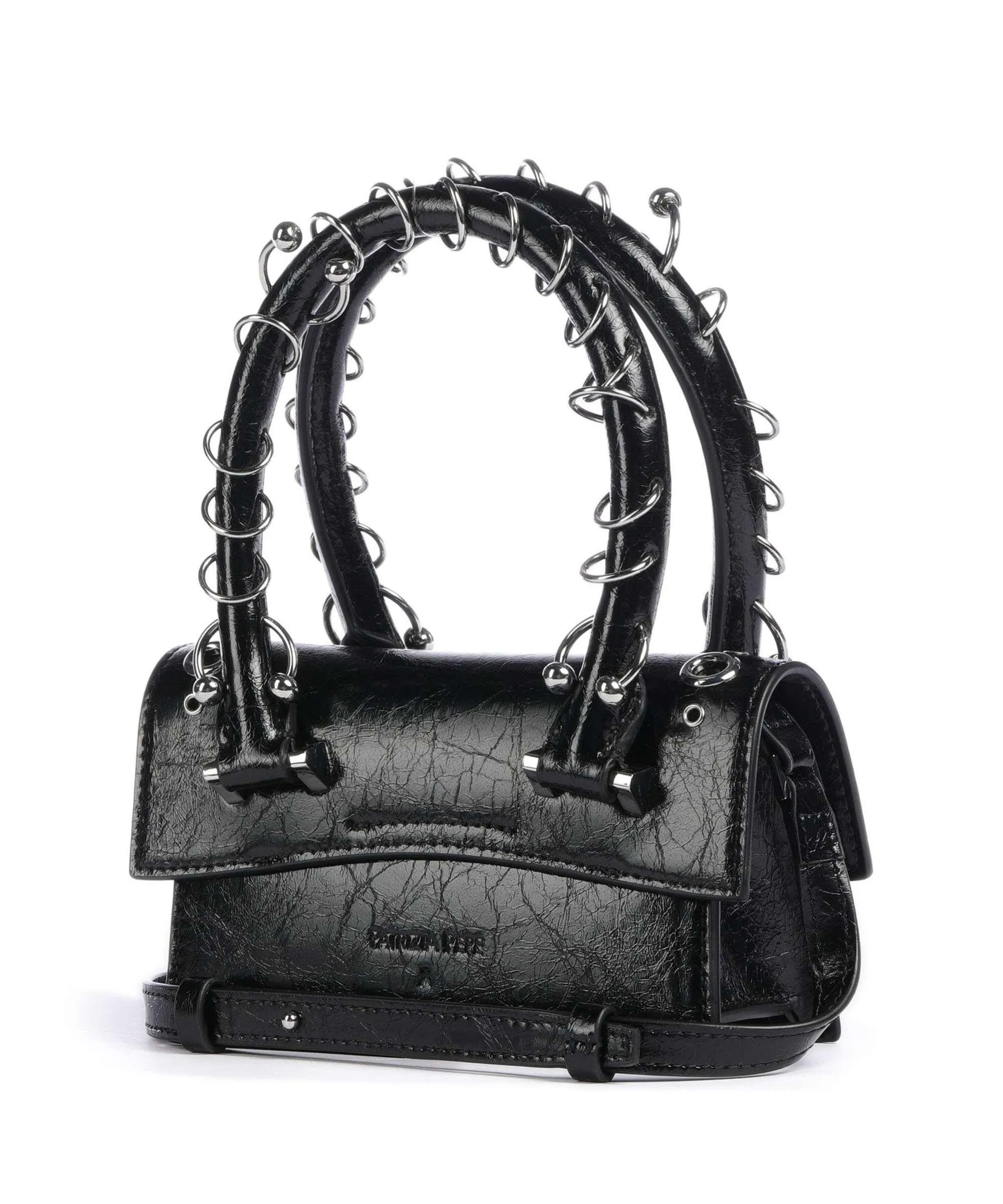  Patrizia Pepe Fly Bamby Post Punk Borsa a mano cuoio di agnello nero  