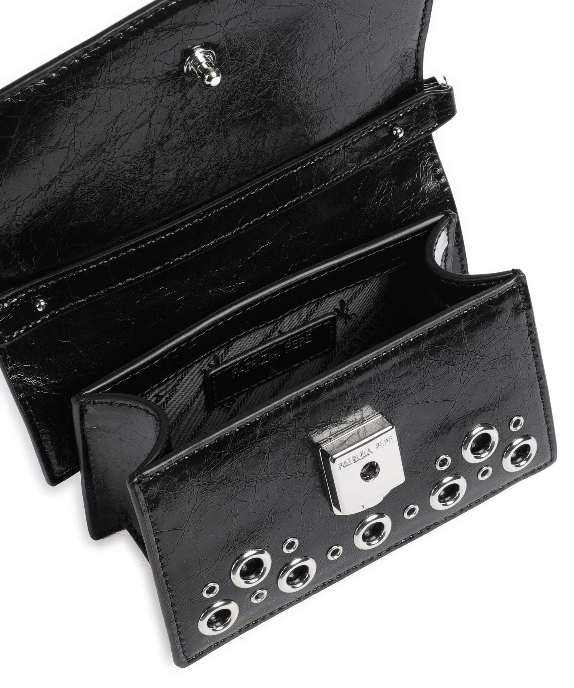 Patrizia Pepe Fly Bamby Post Punk Borsa a mano cuoio di agnello nero  