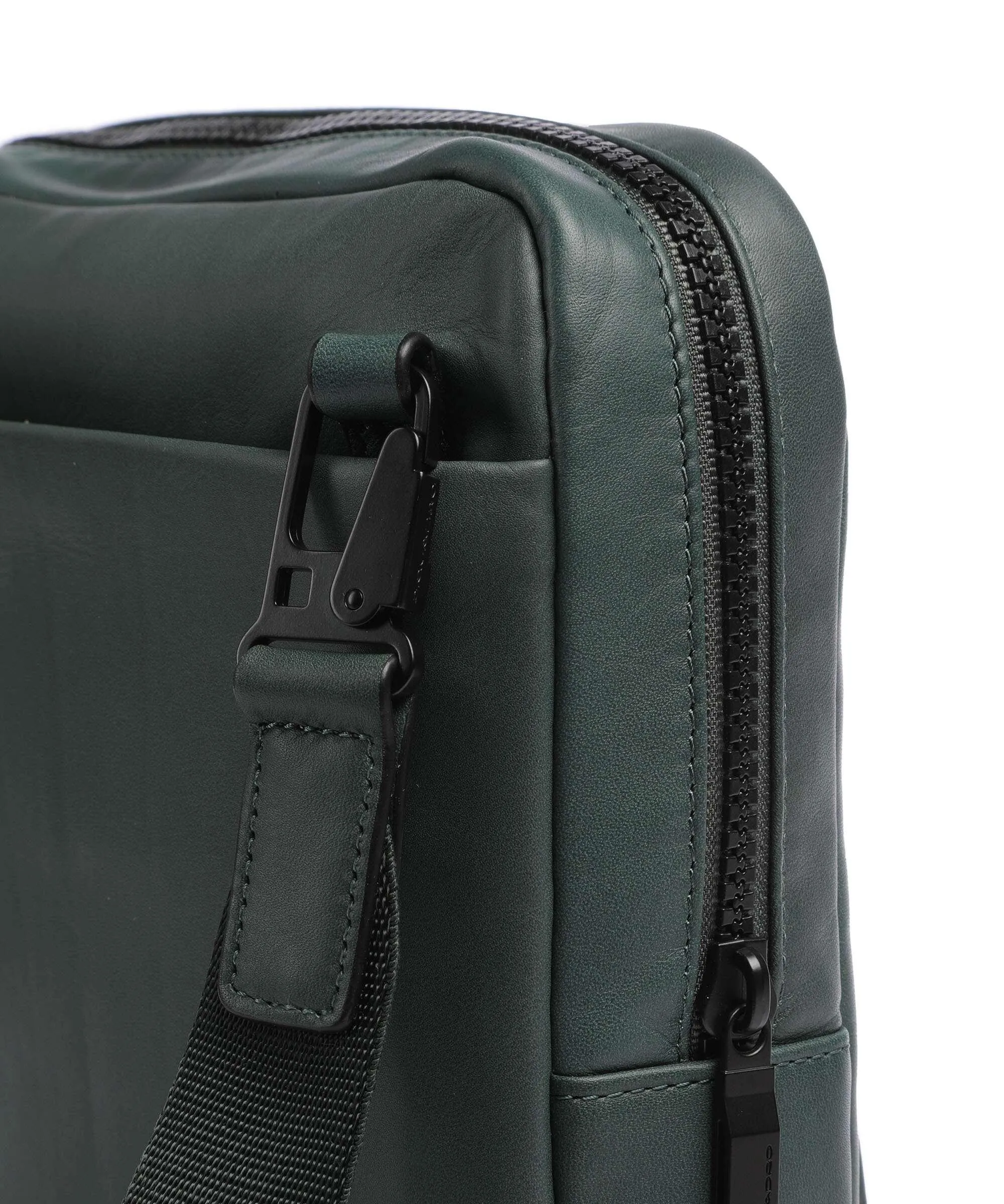  Piquadro Liko Borsa a tracolla pelle a grana fine verde scuro  