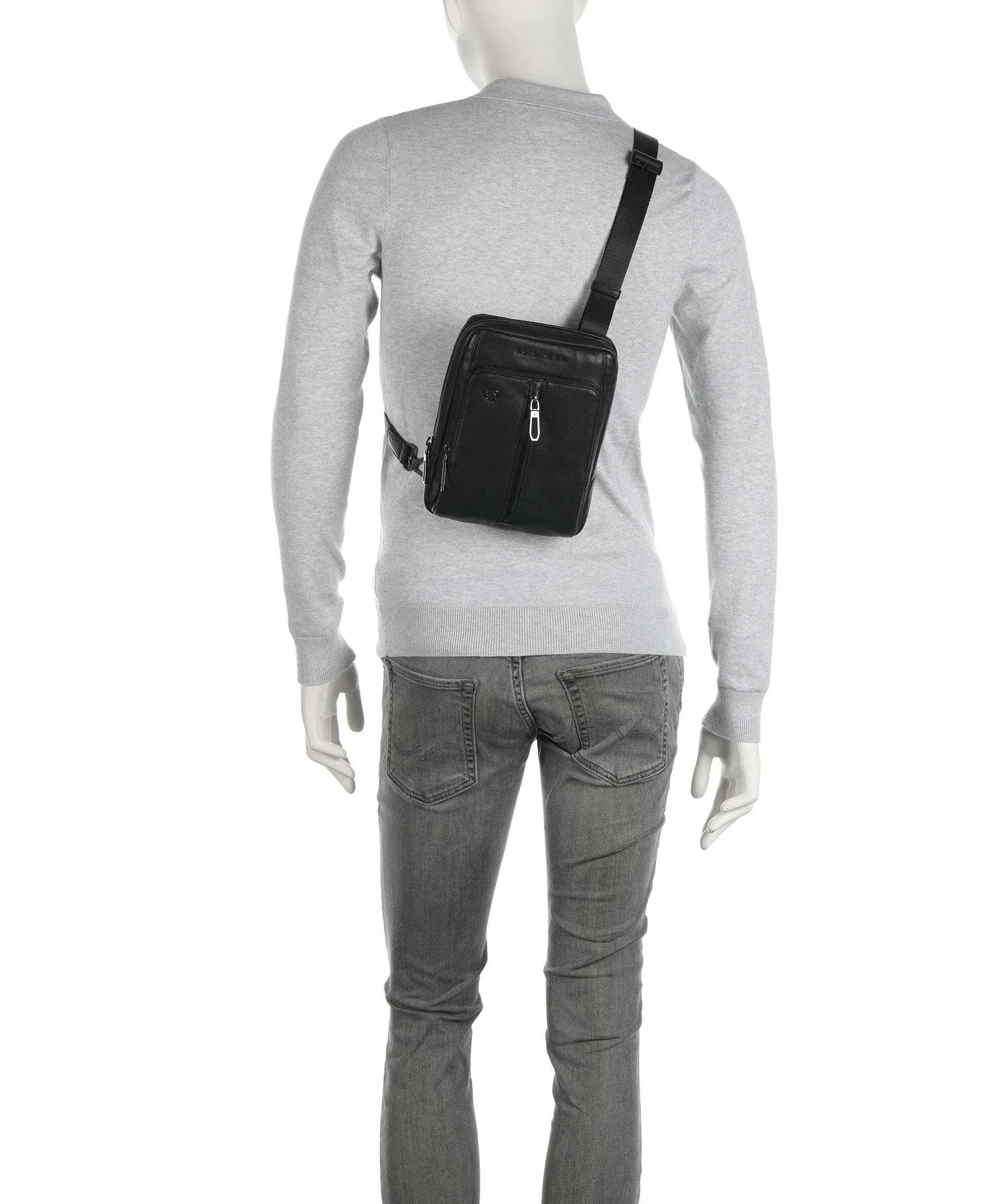 Piquadro Wollem Borsa a tracolla 10″ pelle di vacchetta finemente grana nero  