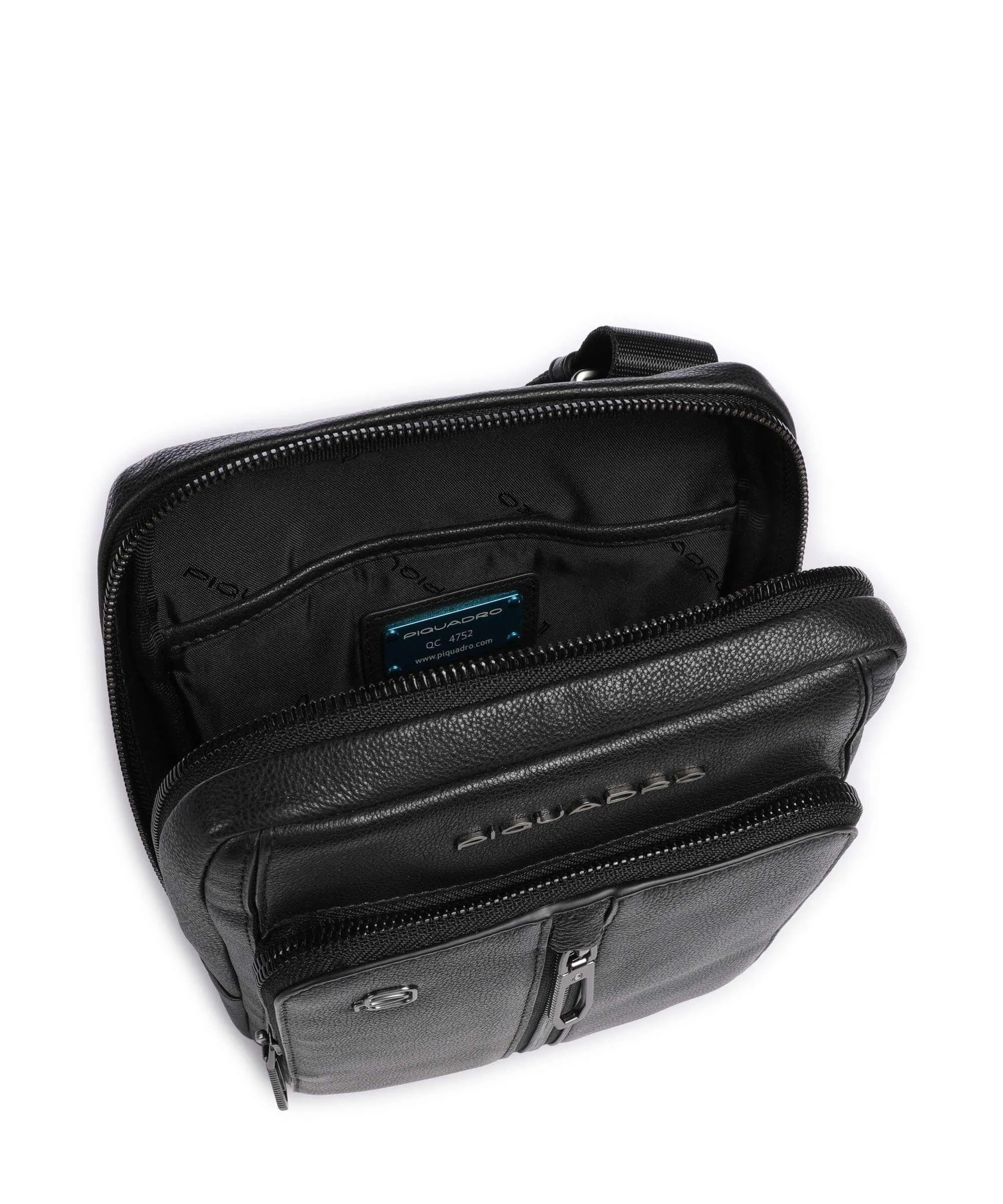  Piquadro Wollem Borsa a tracolla 10″ pelle di vacchetta finemente grana nero  