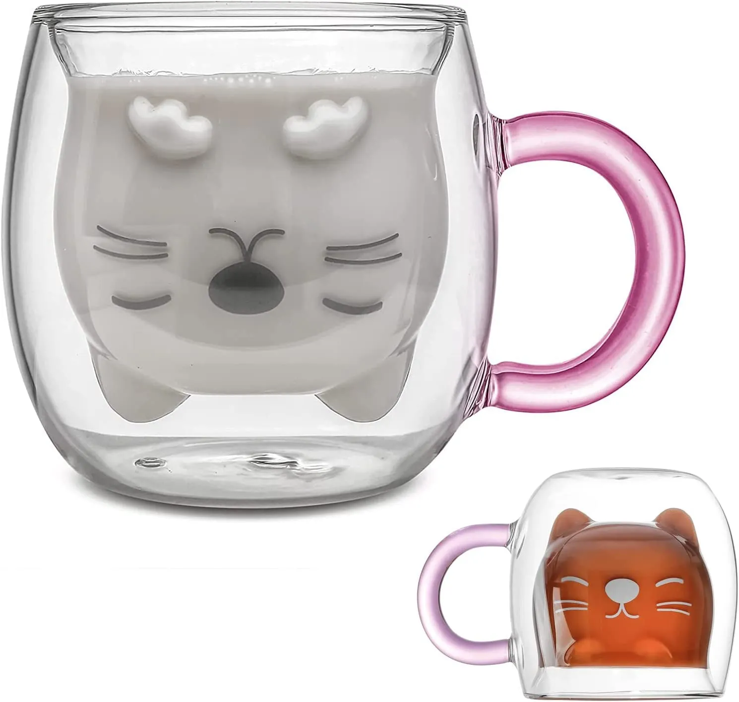 Qinhai Tazza Gatto, Tazza Doppio Vetro, Tazza Caffe Vetro Doppia Parete, Idee Regalo Amici Moglie Donna Ragazze Ragazzi, Idee Re