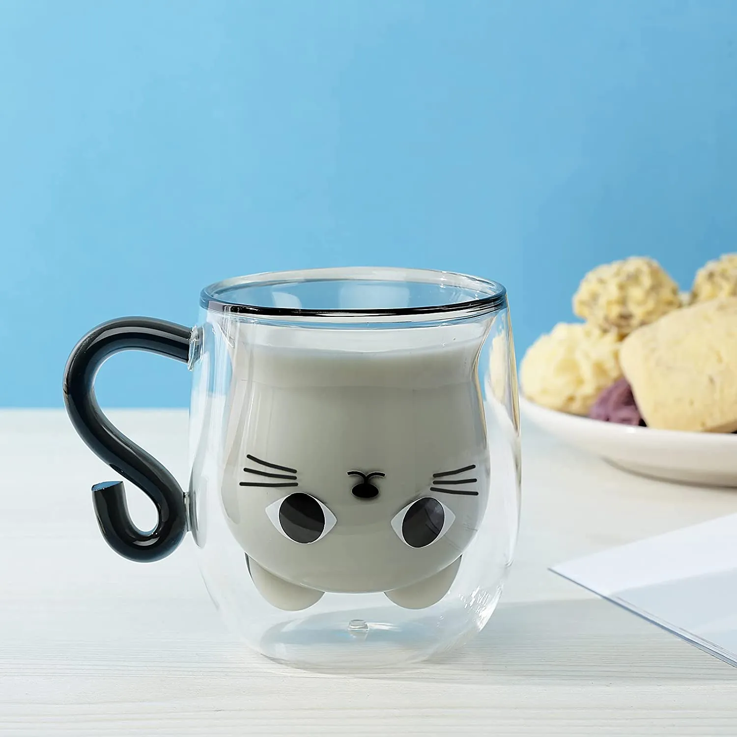 Qinhai Tazza Gatto, Tazza Doppio Vetro, Tazza Caffe Vetro Doppia Parete, Idee Regalo Amici Moglie Donna Ragazze Ragazzi, Idee Re