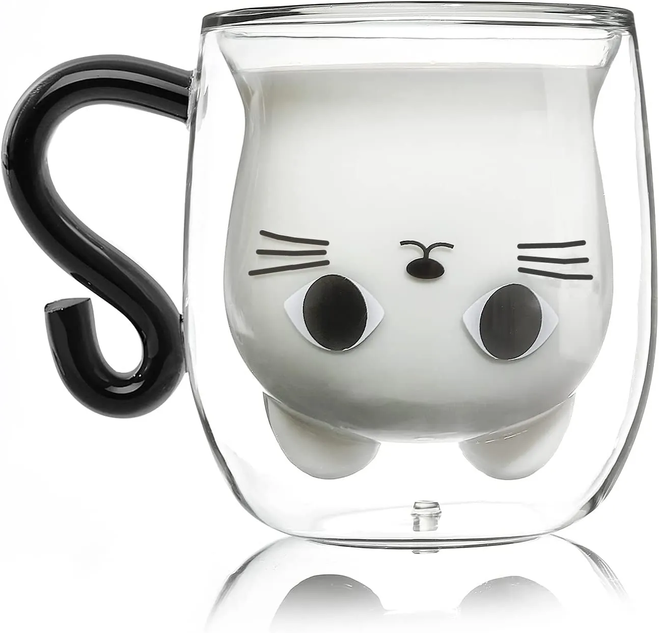 Qinhai Tazza Gatto, Tazza Doppio Vetro, Tazza Caffe Vetro Doppia Parete, Idee Regalo Amici Moglie Donna Ragazze Ragazzi, Idee Re