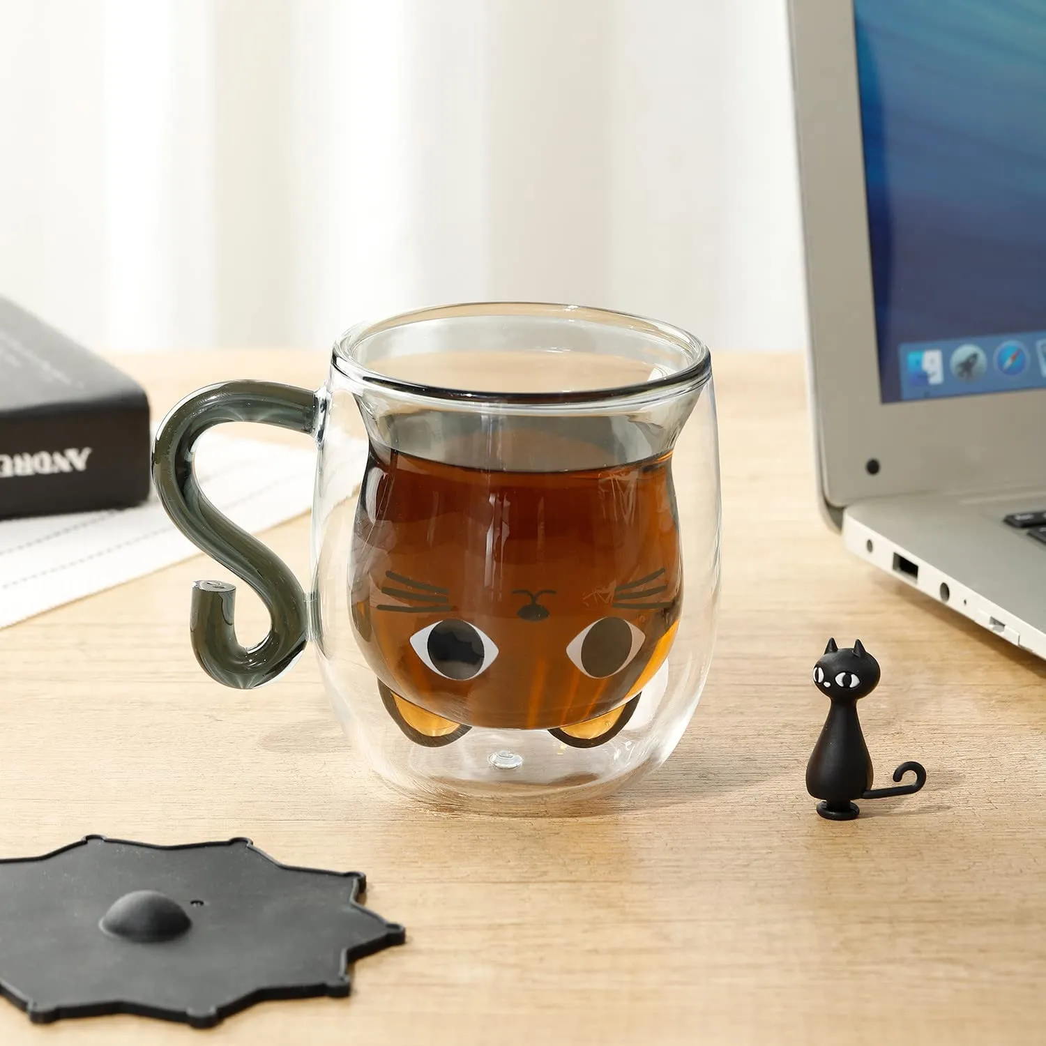 Qinhai Tazza Gatto, Tazza Doppio Vetro, Tazza Caffe Vetro Doppia Parete, Idee Regalo Amici Moglie Donna Ragazze Ragazzi, Idee Re