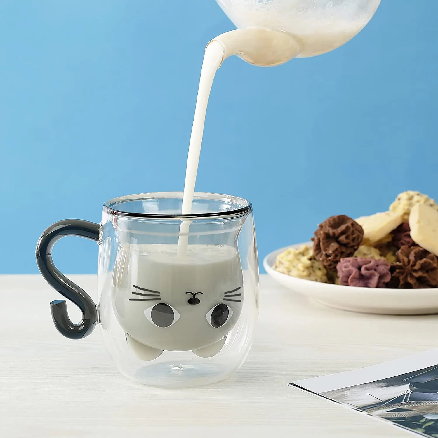 Qinhai Tazza Gatto, Tazza Doppio Vetro, Tazza Caffe Vetro Doppia Parete, Idee Regalo Amici Moglie Donna Ragazze Ragazzi, Idee Re