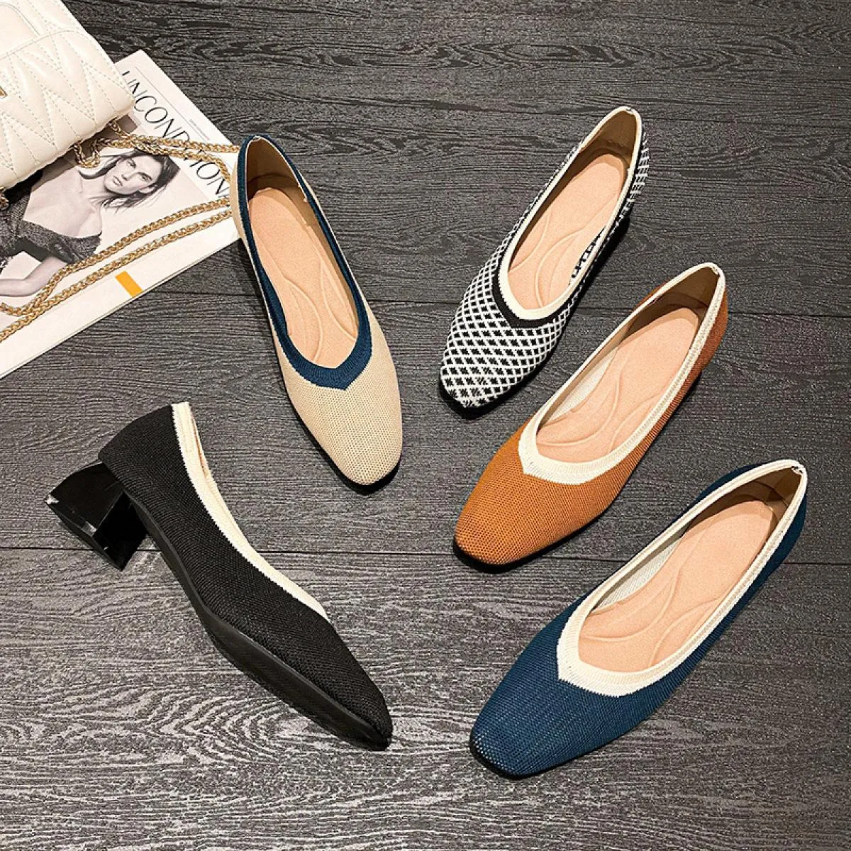 Scarpe con tacco alto Pompe da donna 2022 Nuova primavera e autunno Moda a punta Maglia traspirante Tessuto Plus Size 43 Scarpe