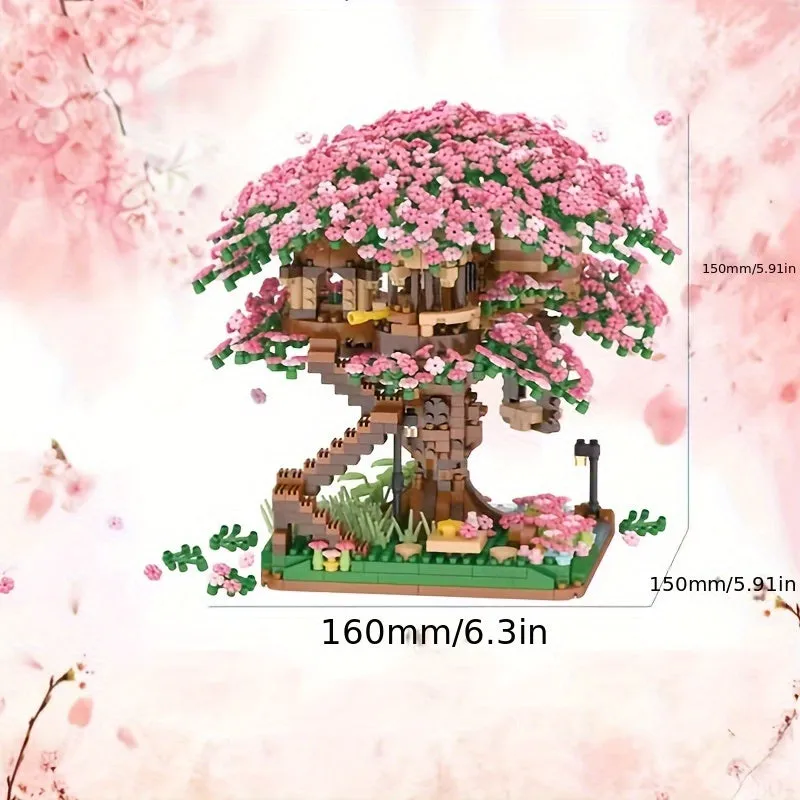 Set di blocchi di costruzione per la casa sull'albero con fiori di ciliegio rosa aggiornati, regalo di Halloween/Giorno del Ring