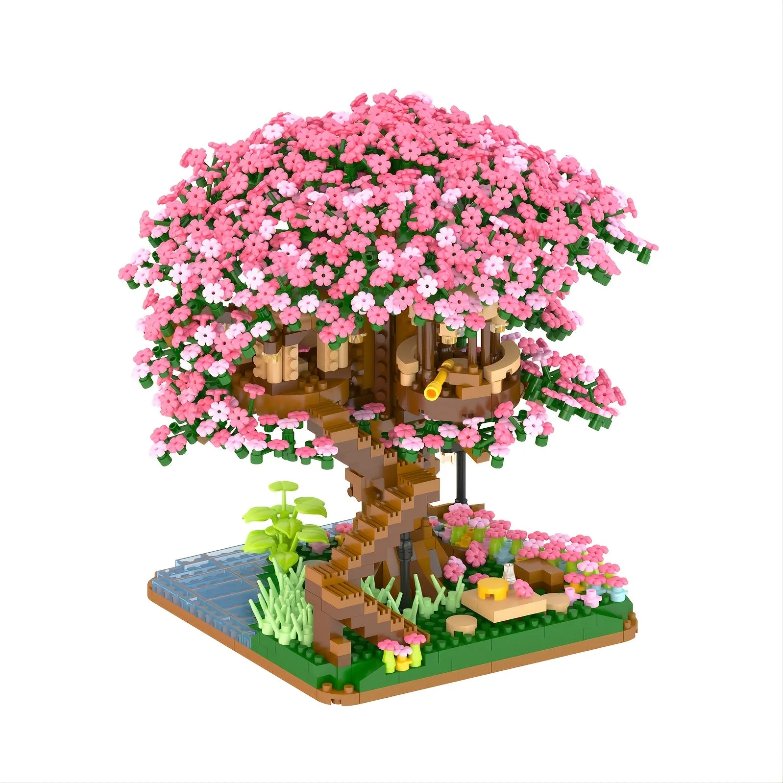 Set di blocchi di costruzione per la casa sull'albero con fiori di ciliegio rosa aggiornati, regalo di Halloween/Giorno del Ring