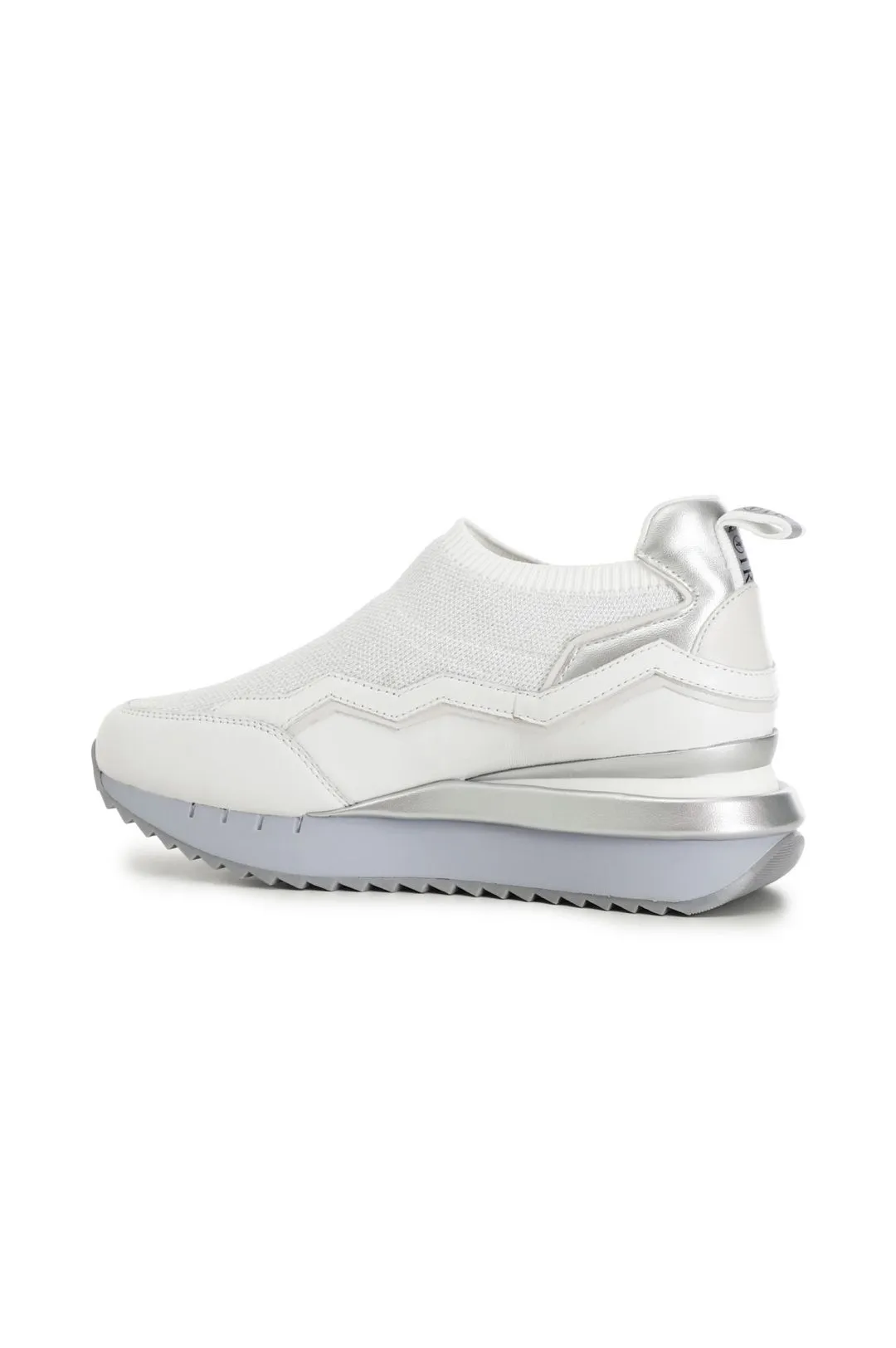 sneakers slip on in tessuto lurex e pelle bianco
