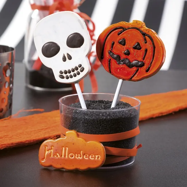 Stampi in plastica termoformati per lecca-lecca di cioccolato di Halloween - Dekora - 8 cavità