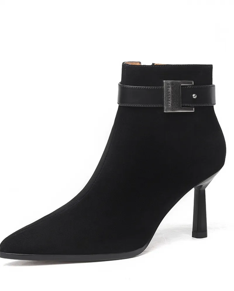 Stivali alla moda con punta a punta stile donna Nuovi stivali con tacco alto stile fibbia per cintura autunno e inverno Temperam