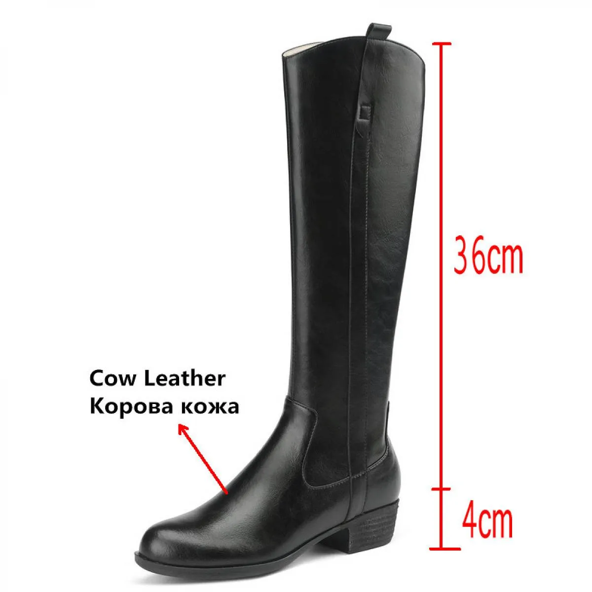 Stivali alti al ginocchio da donna in vera pelle Autunno Inverno 4 cm Tacchi medi Moda casual Scarpe lunghe da donna Taglia 34 4