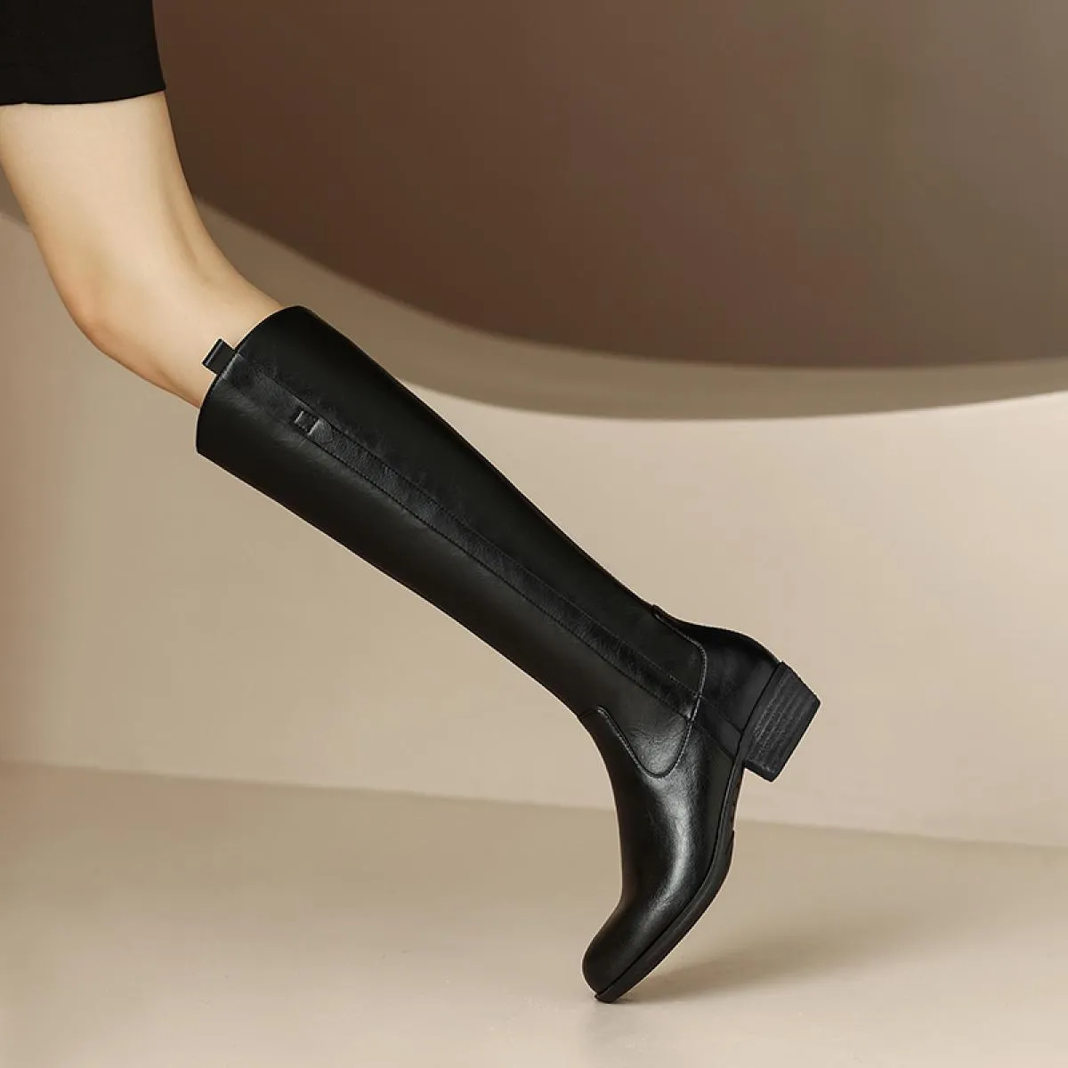 Stivali alti al ginocchio da donna in vera pelle Autunno Inverno 4 cm Tacchi medi Moda casual Scarpe lunghe da donna Taglia 34 4