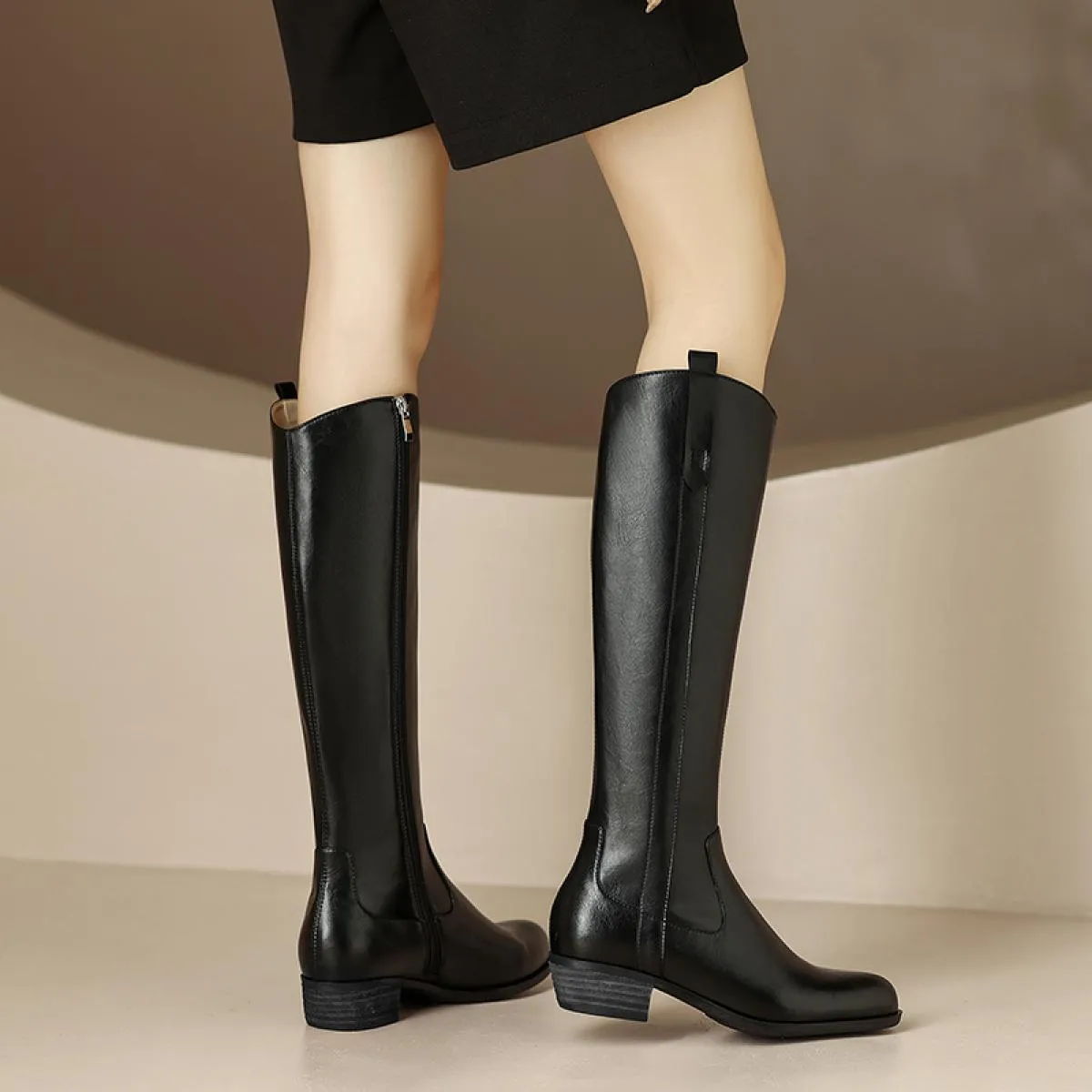 Stivali alti al ginocchio da donna in vera pelle Autunno Inverno 4 cm Tacchi medi Moda casual Scarpe lunghe da donna Taglia 34 4
