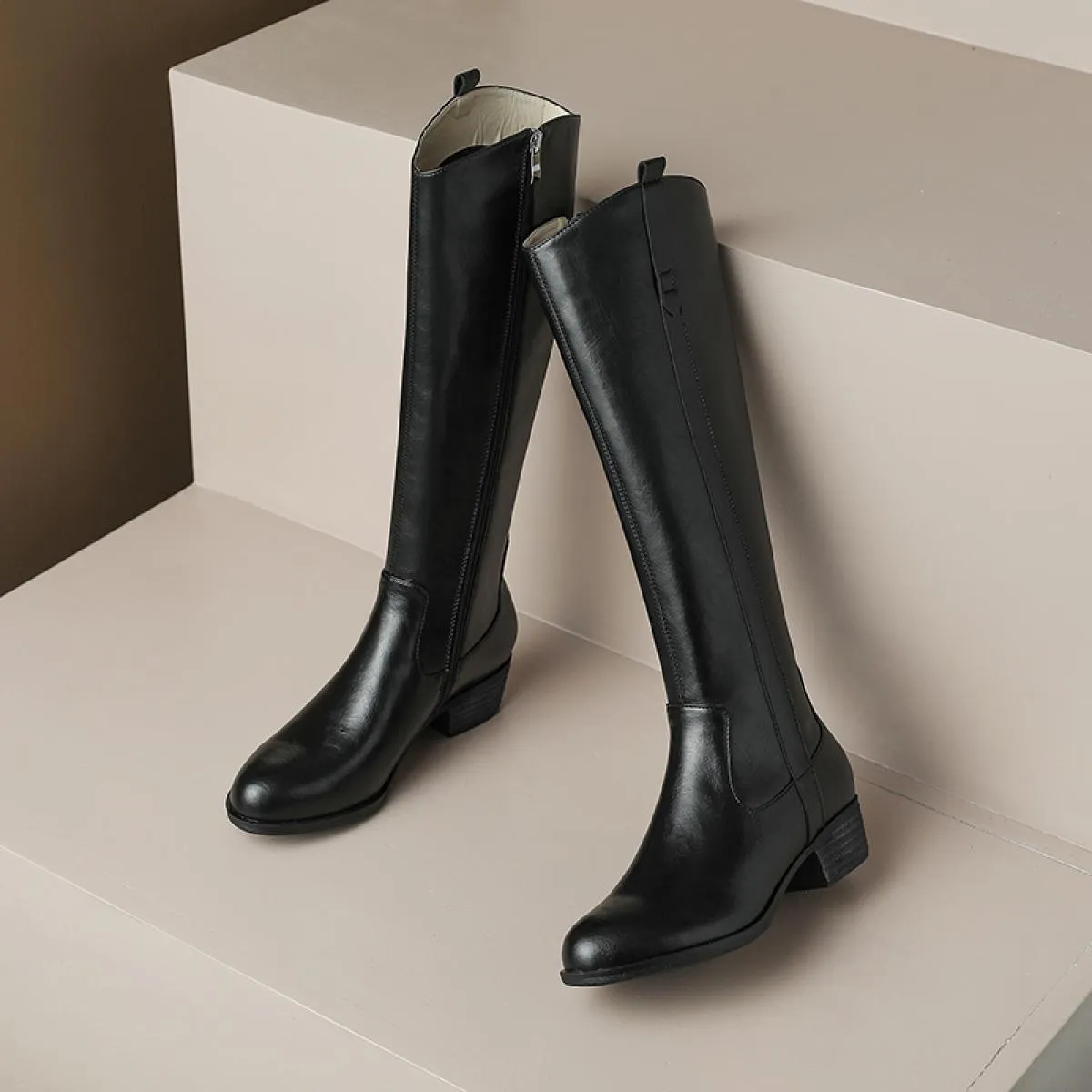 Stivali alti al ginocchio da donna in vera pelle Autunno Inverno 4 cm Tacchi medi Moda casual Scarpe lunghe da donna Taglia 34 4