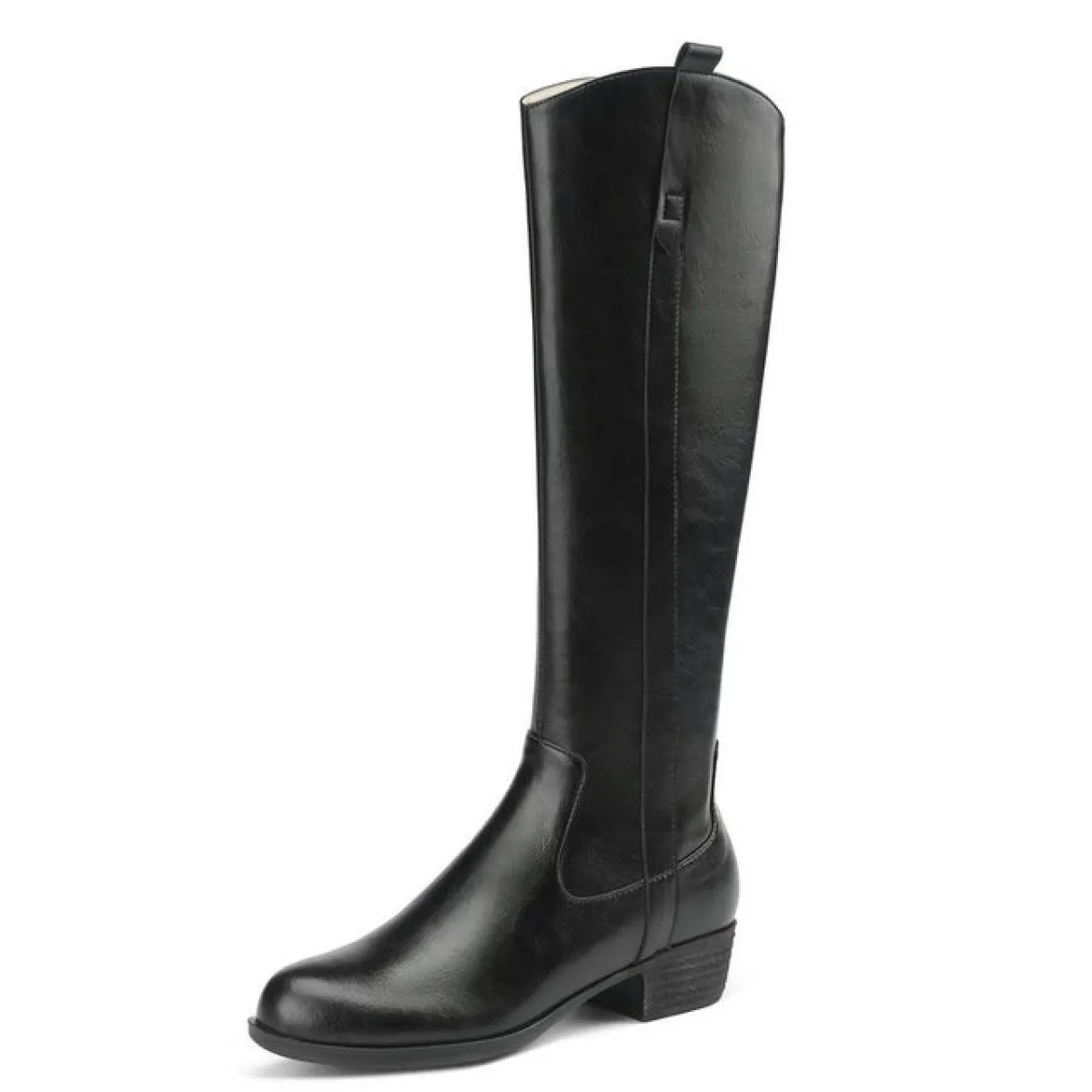 Stivali alti al ginocchio da donna in vera pelle Autunno Inverno 4 cm Tacchi medi Moda casual Scarpe lunghe da donna Taglia 34 4