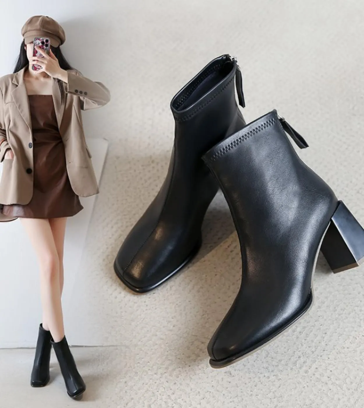 Stivali da donna 2022 Nuovo Autunno Inverno Moda Donna Stivali a metà polpaccio Scarpe da donna con cerniera Peluche Punta a pun