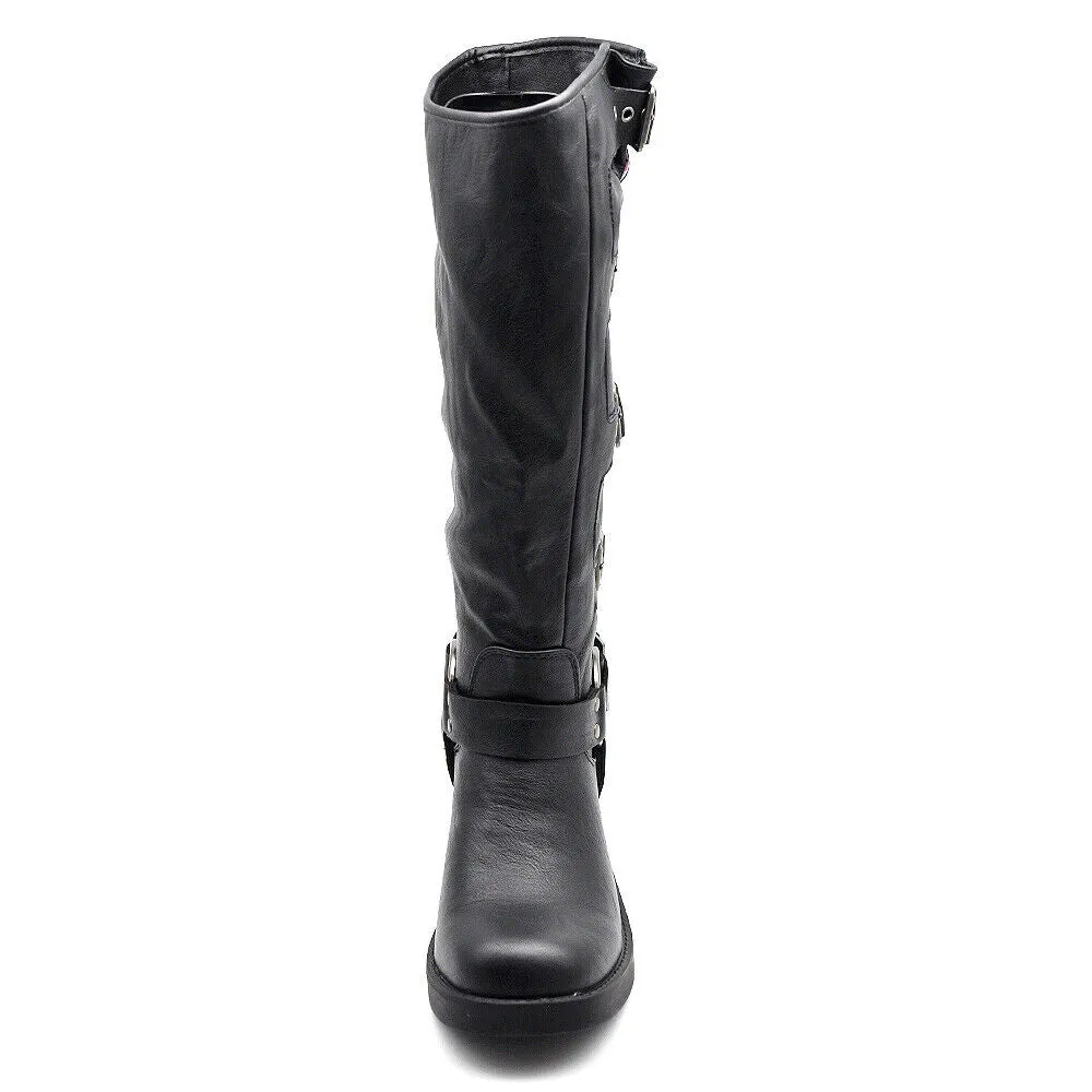 Stivali Da Donna Moto Motociclista Biker Anfibi Multi Fibbie RQ63 MP660-3