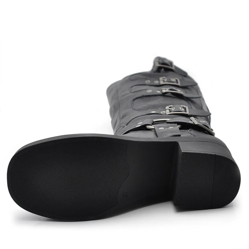 Stivali Da Donna Moto Motociclista Biker Anfibi Multi Fibbie RQ63 MP660-3