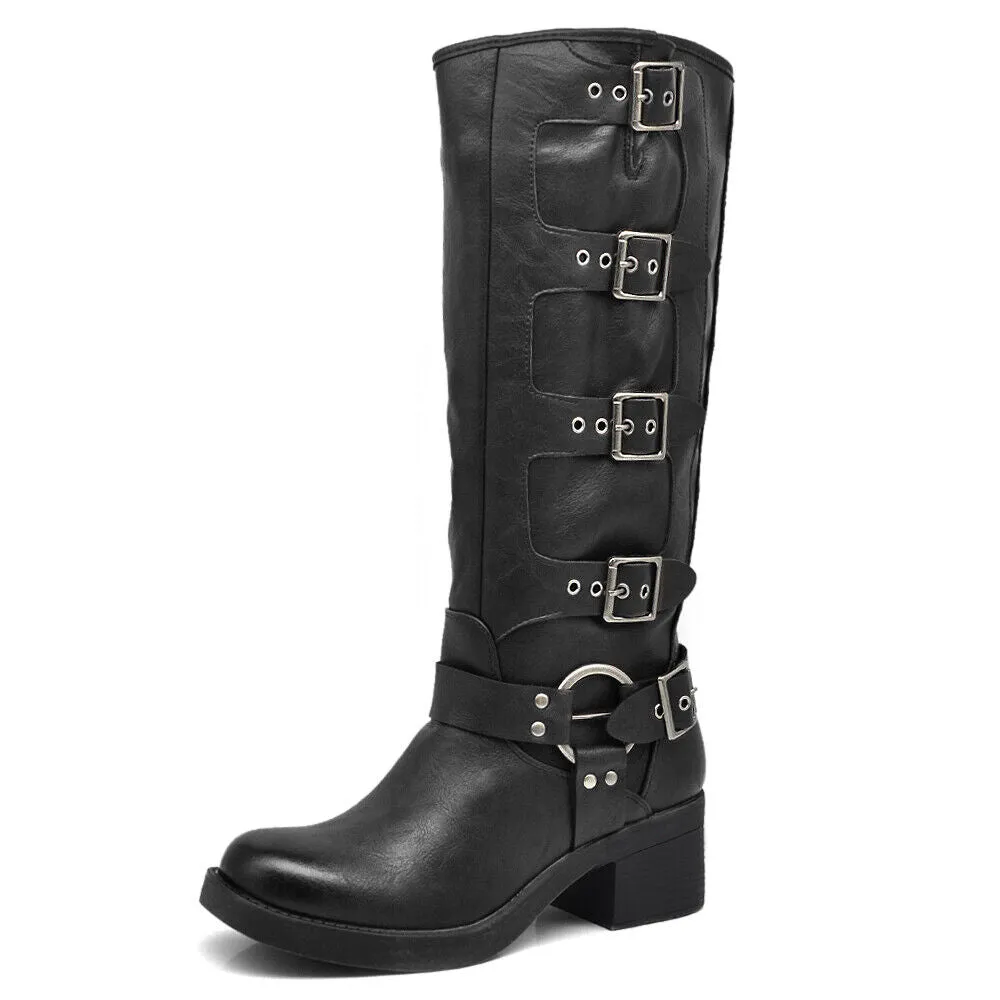 Stivali Da Donna Moto Motociclista Biker Anfibi Multi Fibbie RQ63 MP660-3
