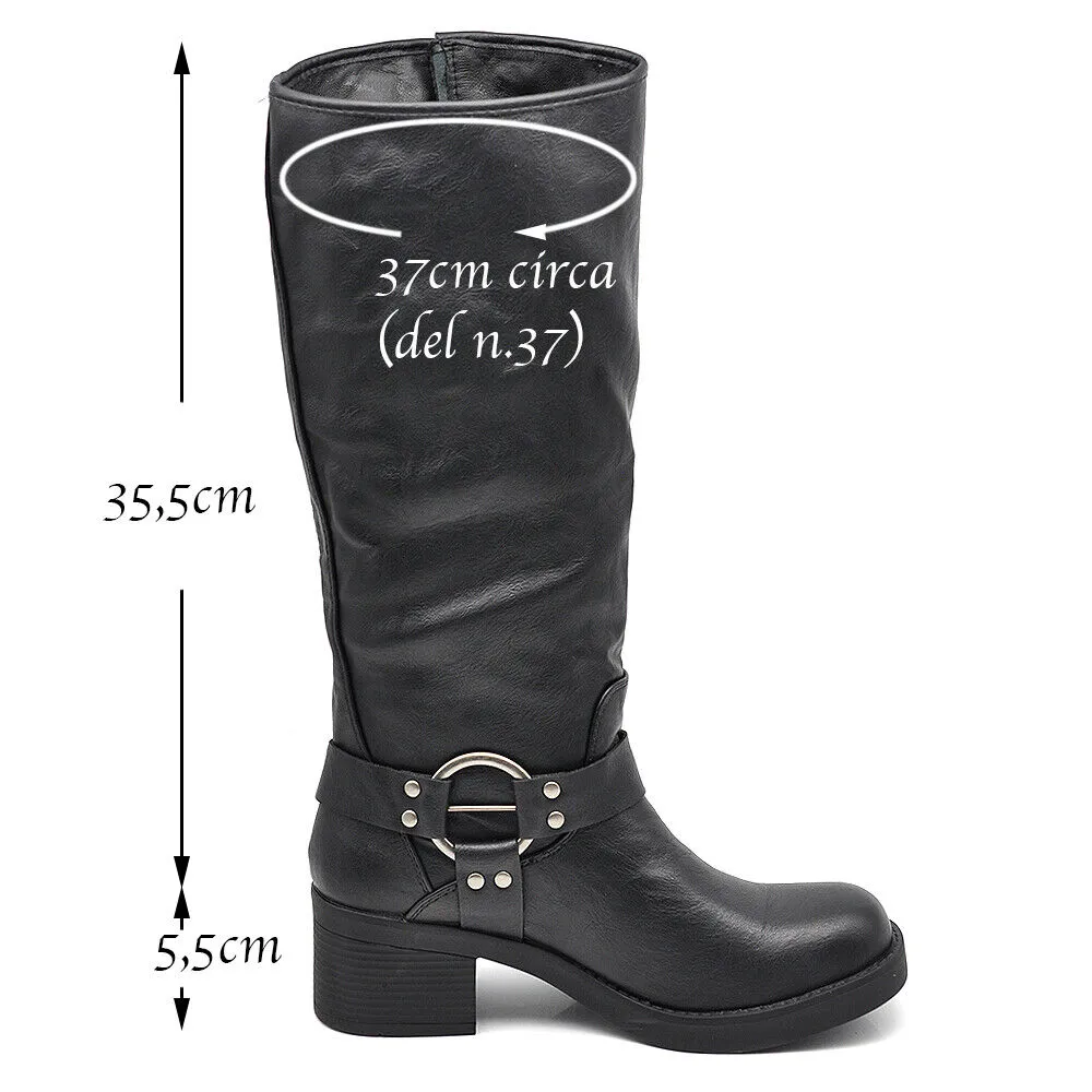 Stivali Da Donna Moto Motociclista Biker Anfibi Multi Fibbie RQ63 MP660-3