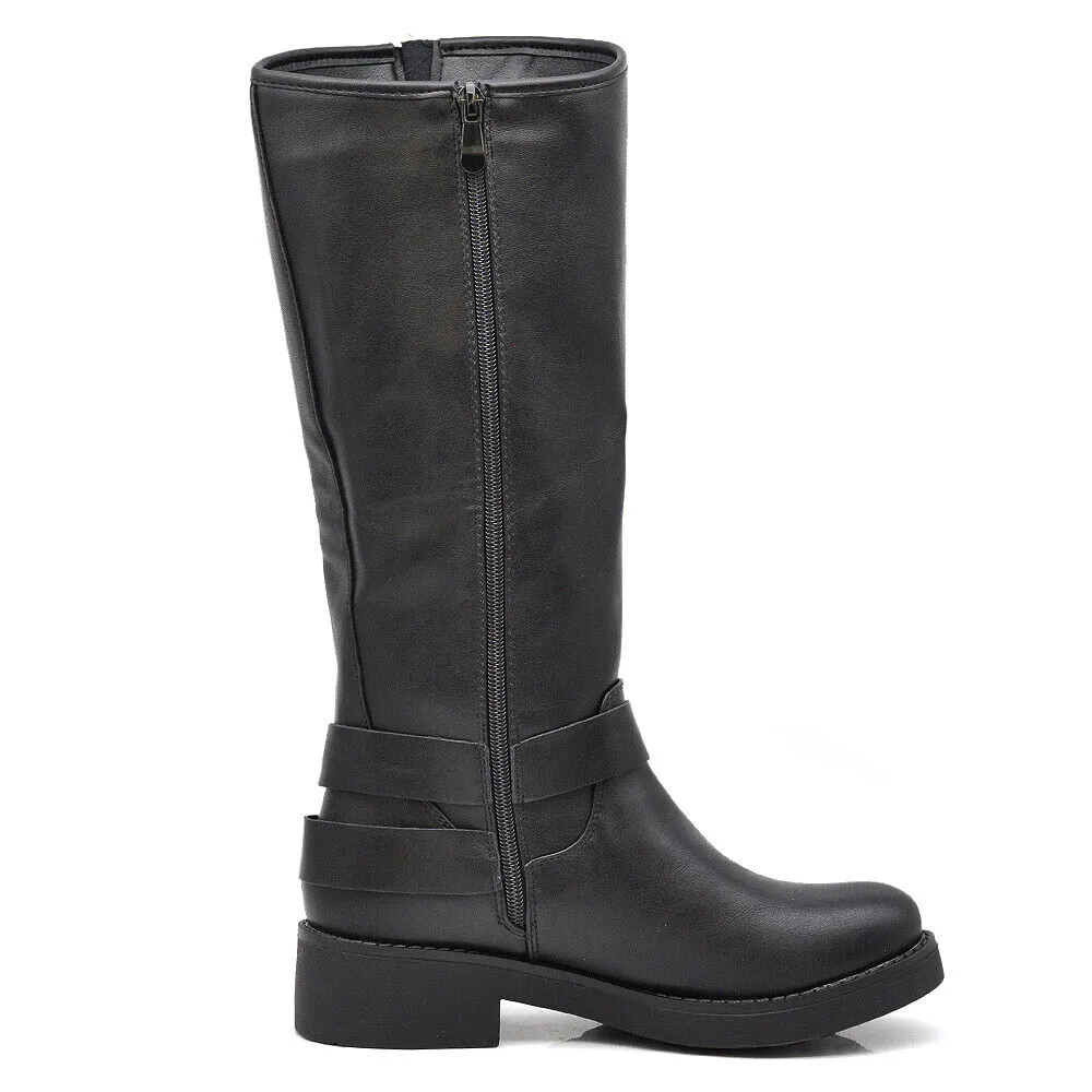 Stivali Da Donna Moto Motociclista Biker Anfibi Multi Fibbie RQ63 MP660-3