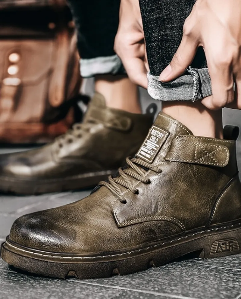 Stivali da uomo Autunno Personalizzati Midtop Punta tonda Stivali Martin Retro Arrampicata a piedi Scarpe in pelle di grandi dim