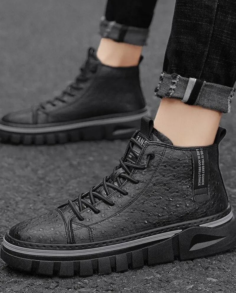 Stivali da uomo Sneakers in pelle con plateau alto Stivali con punta in acciaio indistruttibile Calzature da lavoro casual retrò