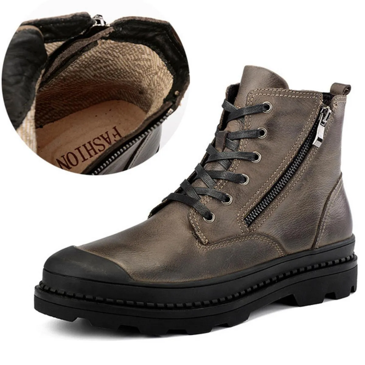 Stivali in pelle retrò da uomo Scarpe da trekking a testa tonda fatte a mano Stivali con piattaforma da passeggio con cerniera l
