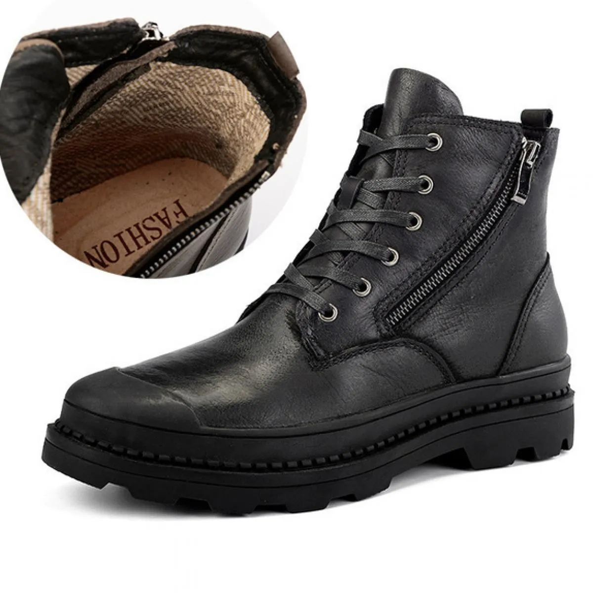 Stivali in pelle retrò da uomo Scarpe da trekking a testa tonda fatte a mano Stivali con piattaforma da passeggio con cerniera l