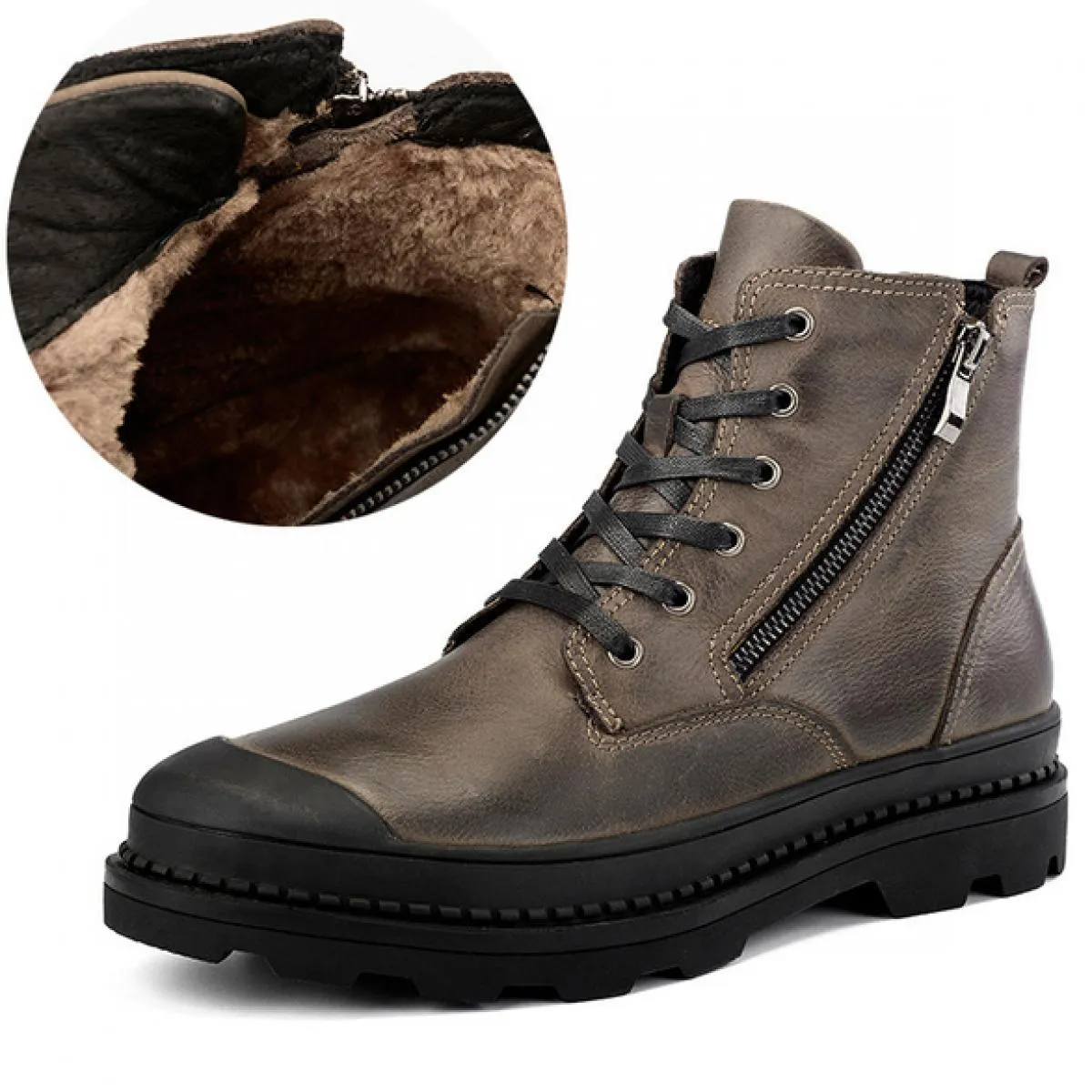 Stivali in pelle retrò da uomo Scarpe da trekking a testa tonda fatte a mano Stivali con piattaforma da passeggio con cerniera l
