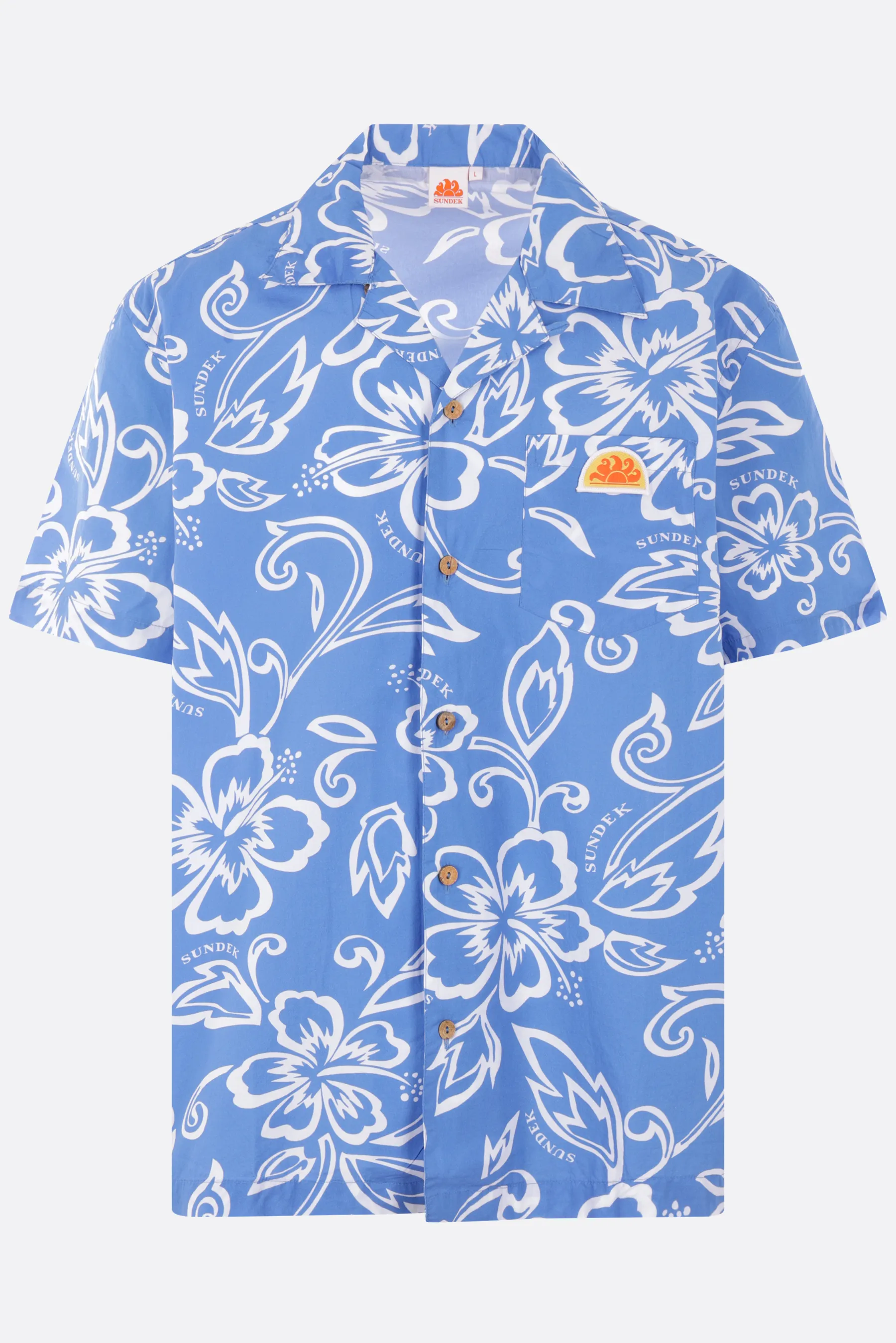 SUNDEK camicia bowling in popeline stampa Hibiscus