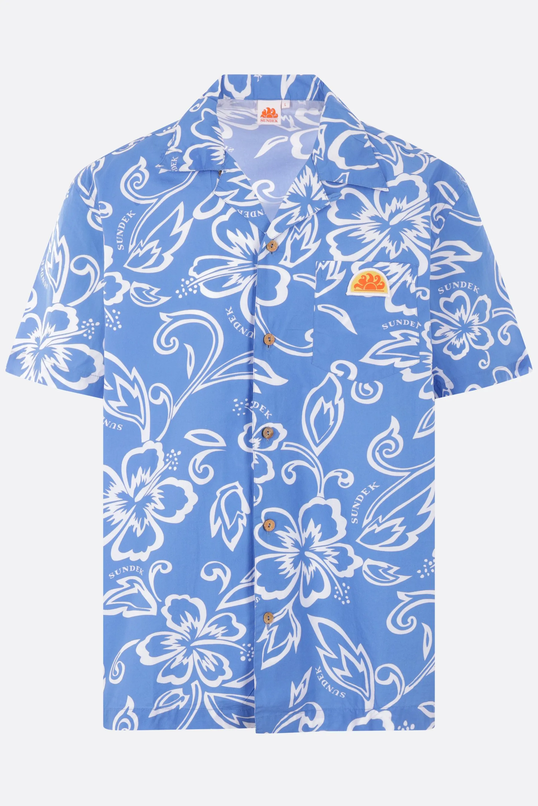 SUNDEK camicia bowling in popeline stampa Hibiscus