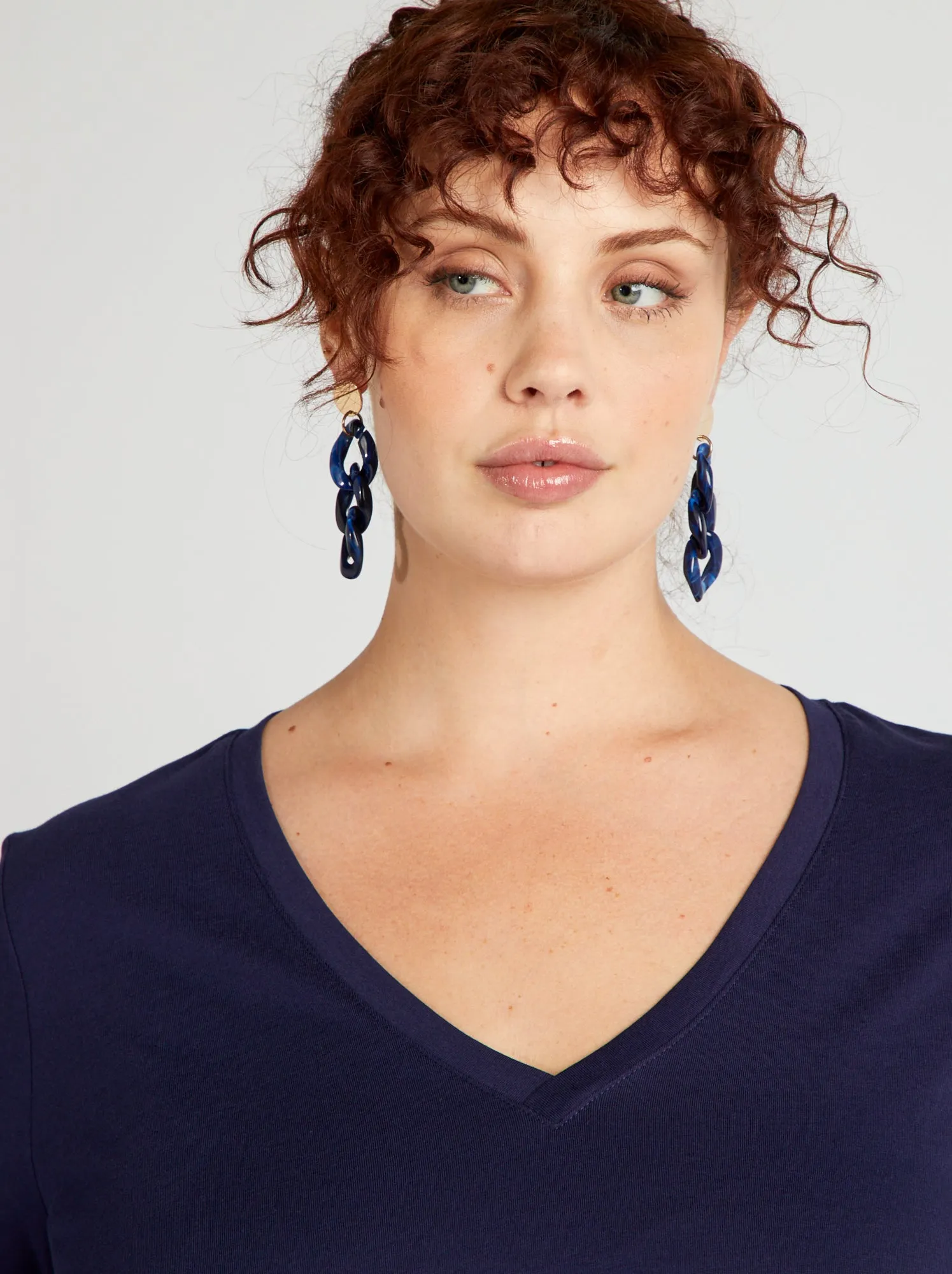 T-shirt in jersey con scollo a V - blu