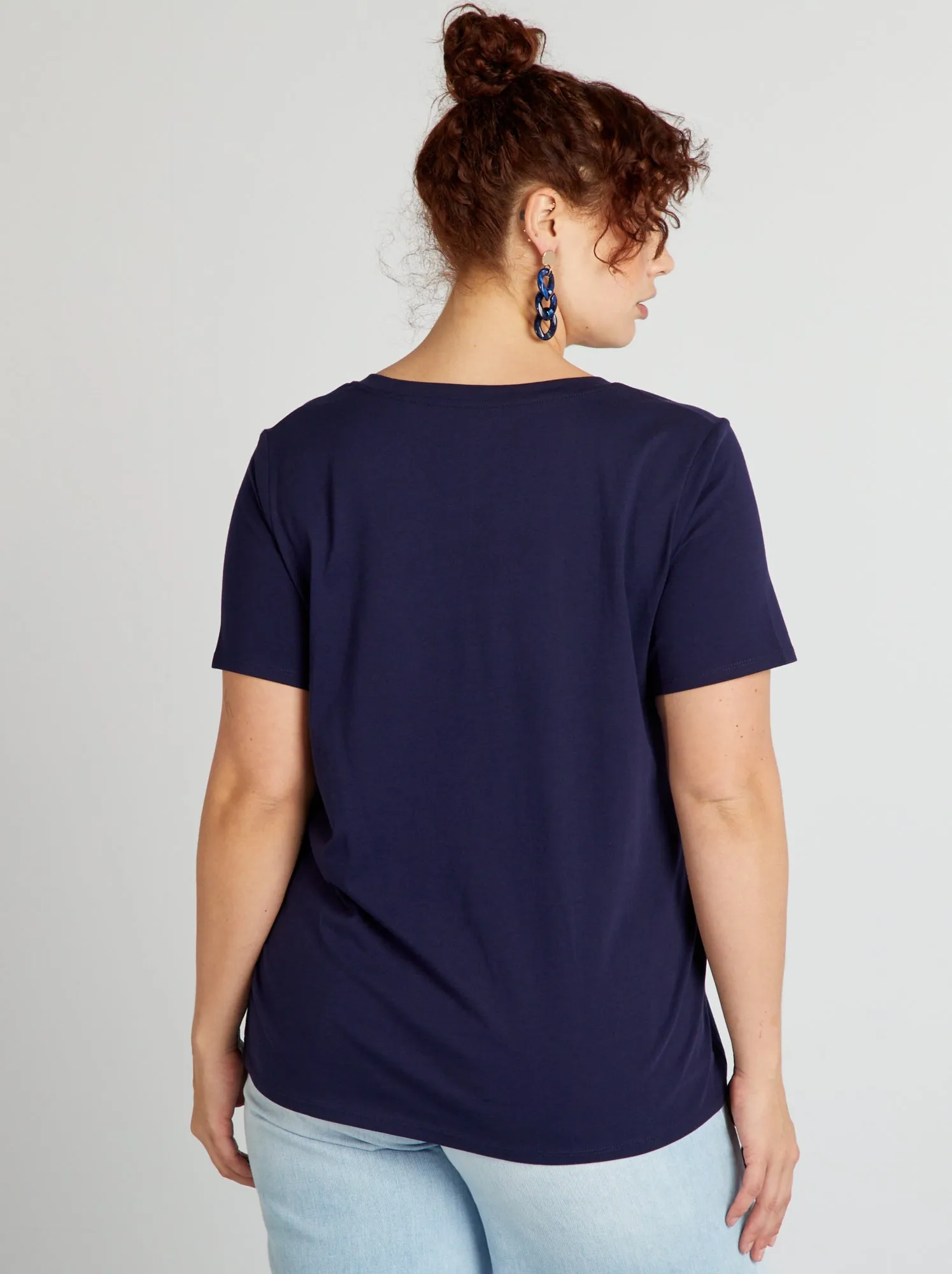 T-shirt in jersey con scollo a V - blu