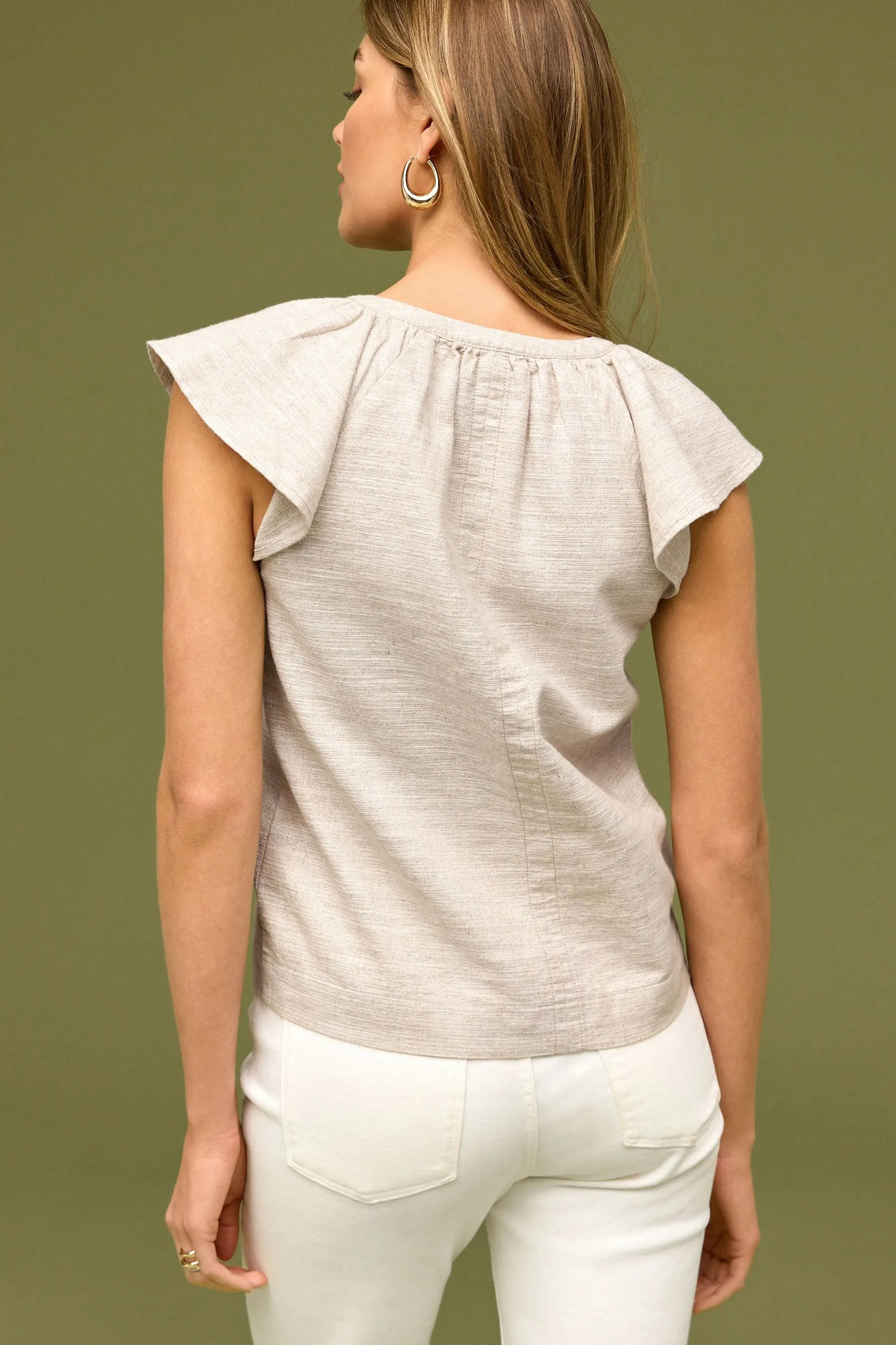 Top in Blend lino con maniche con bottoni