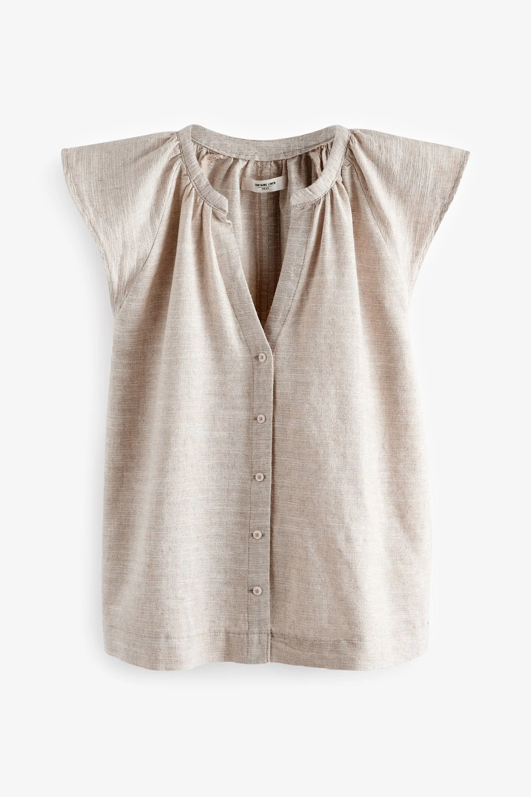 Top in Blend lino con maniche con bottoni