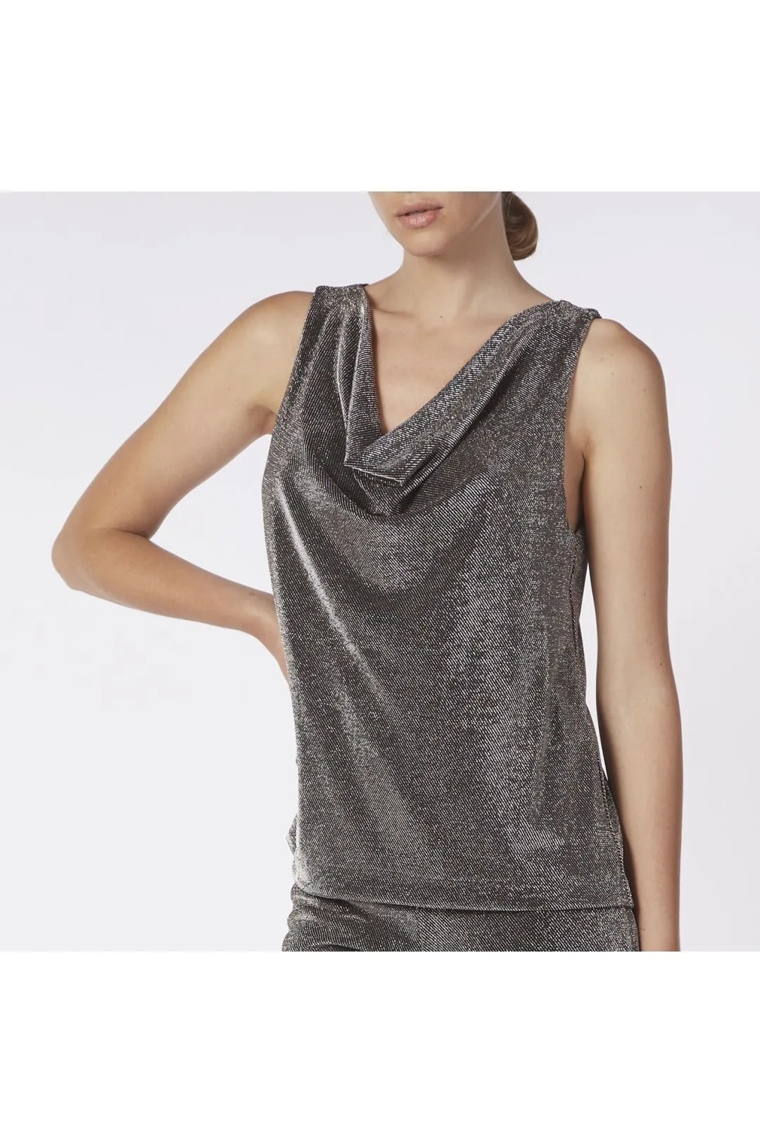 top scollo a goccia tessuto lurex piombo