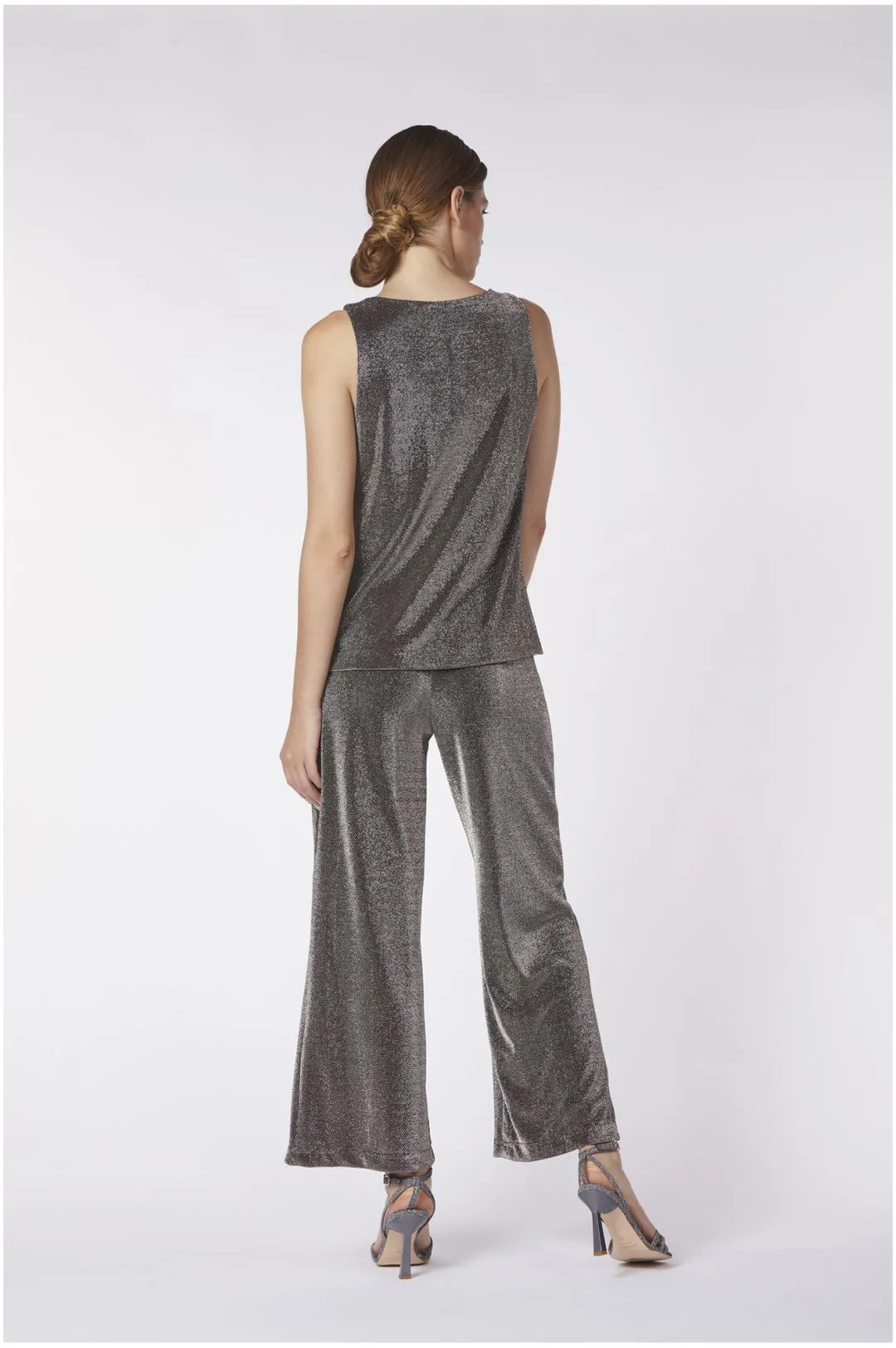 top scollo a goccia tessuto lurex piombo