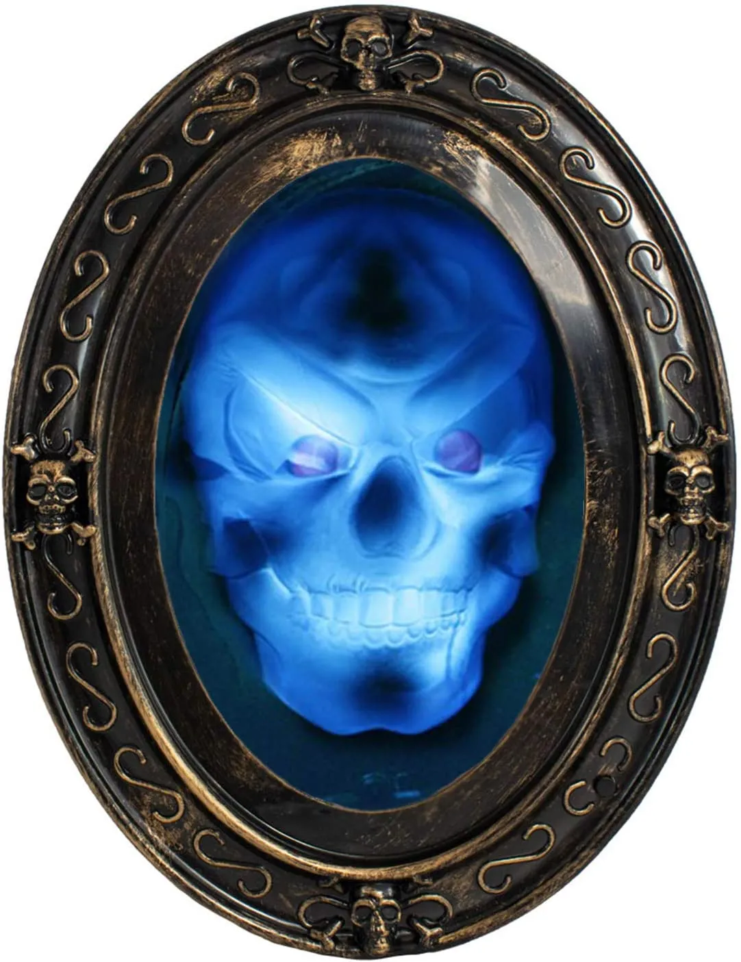 TRIXES Specchio stregato parlante Nero e Oro Ovale Specchio di Halloween con Immagine spettrale