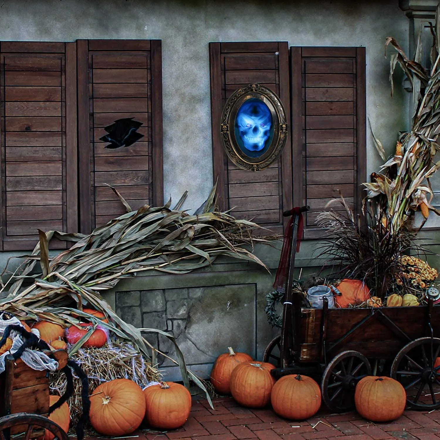 TRIXES Specchio stregato parlante Nero e Oro Ovale Specchio di Halloween con Immagine spettrale