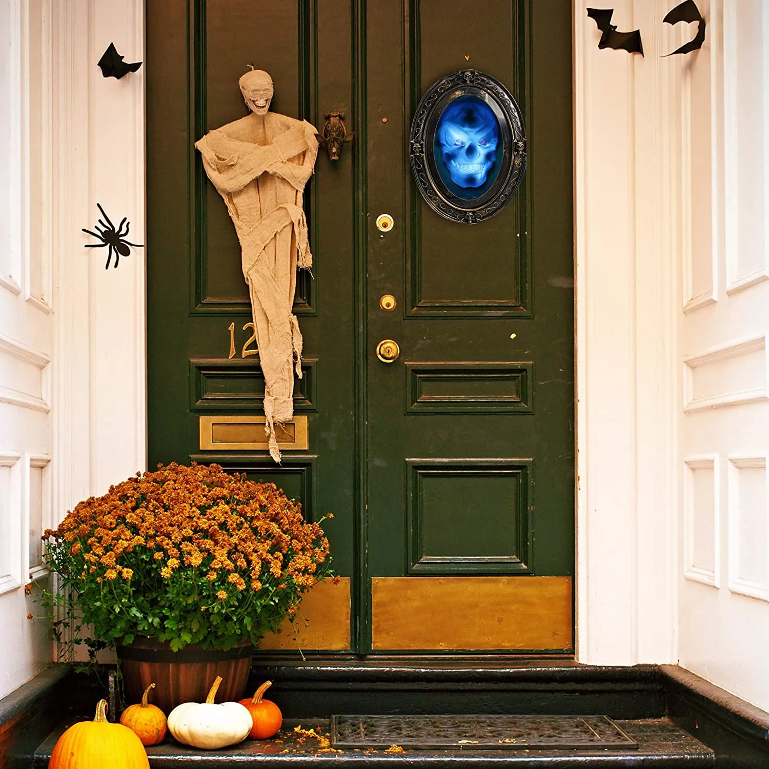 TRIXES Specchio stregato parlante Nero e Oro Ovale Specchio di Halloween con Immagine spettrale