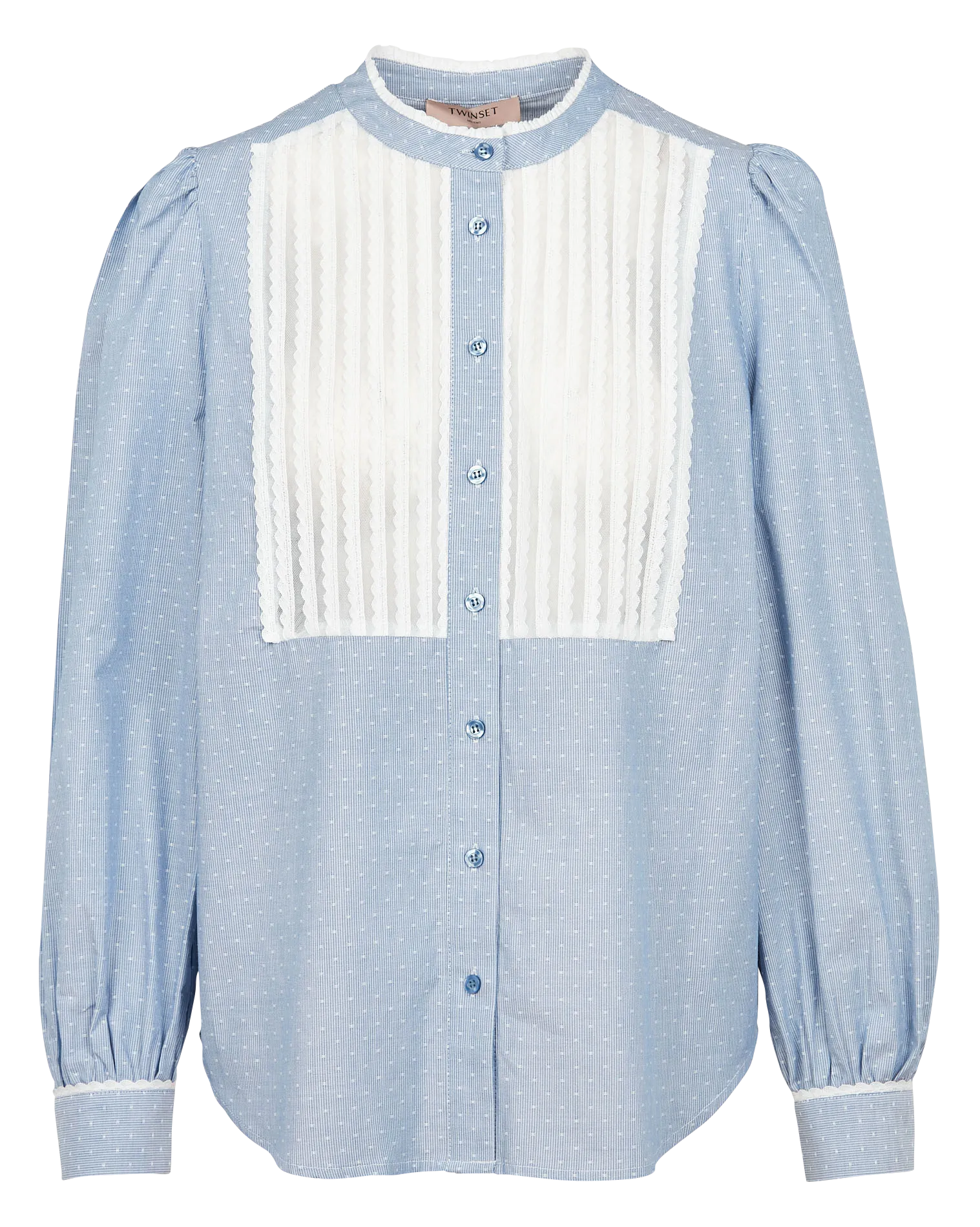  TWINSET   Camicia con collo alla coreana in cotone jacquard | Blu